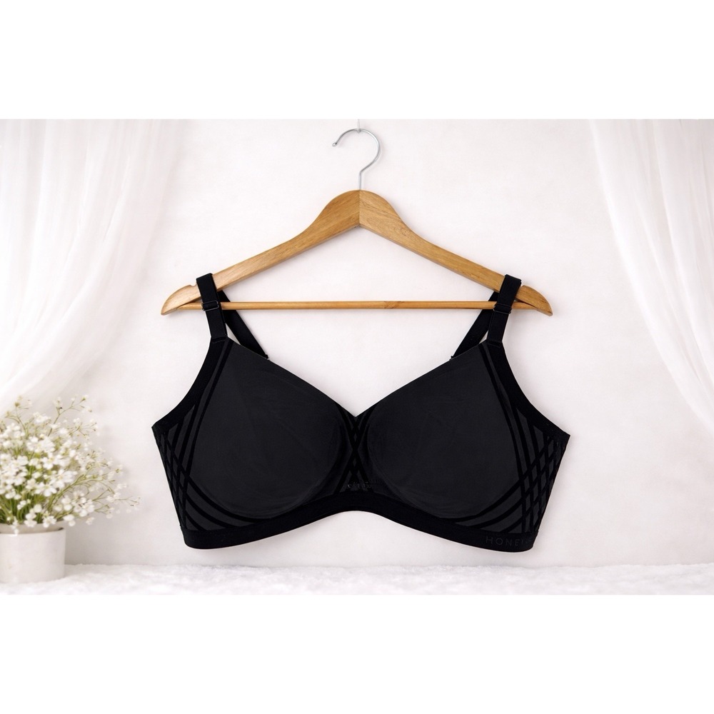 Honeylove Silhouette Bra #LWBR0201 Black Velvet Trim Comfort Wireless Padded‎ 1X